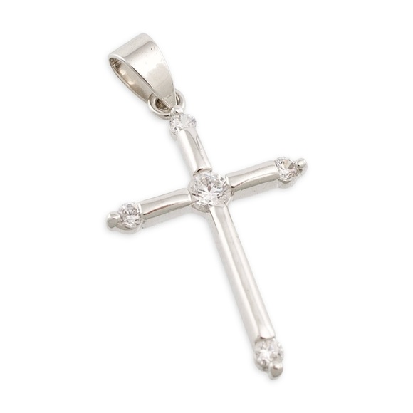 Vintage Cubic Zirconia Cross Necklace Pendant Silver Tone Religious - Picture 2 of 4